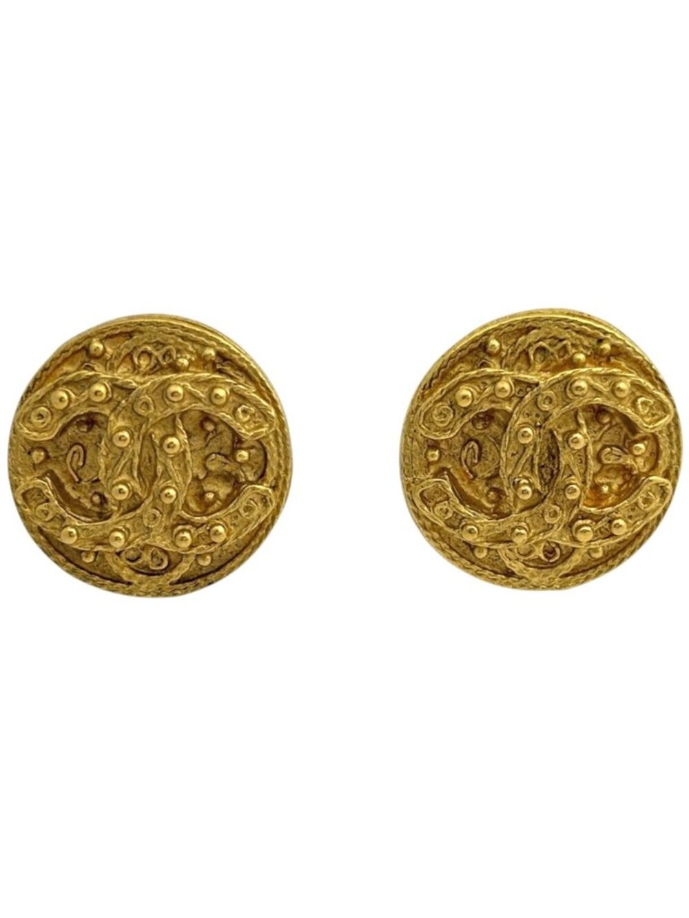 Chanel Earrings CC Logo Round Gold Plated